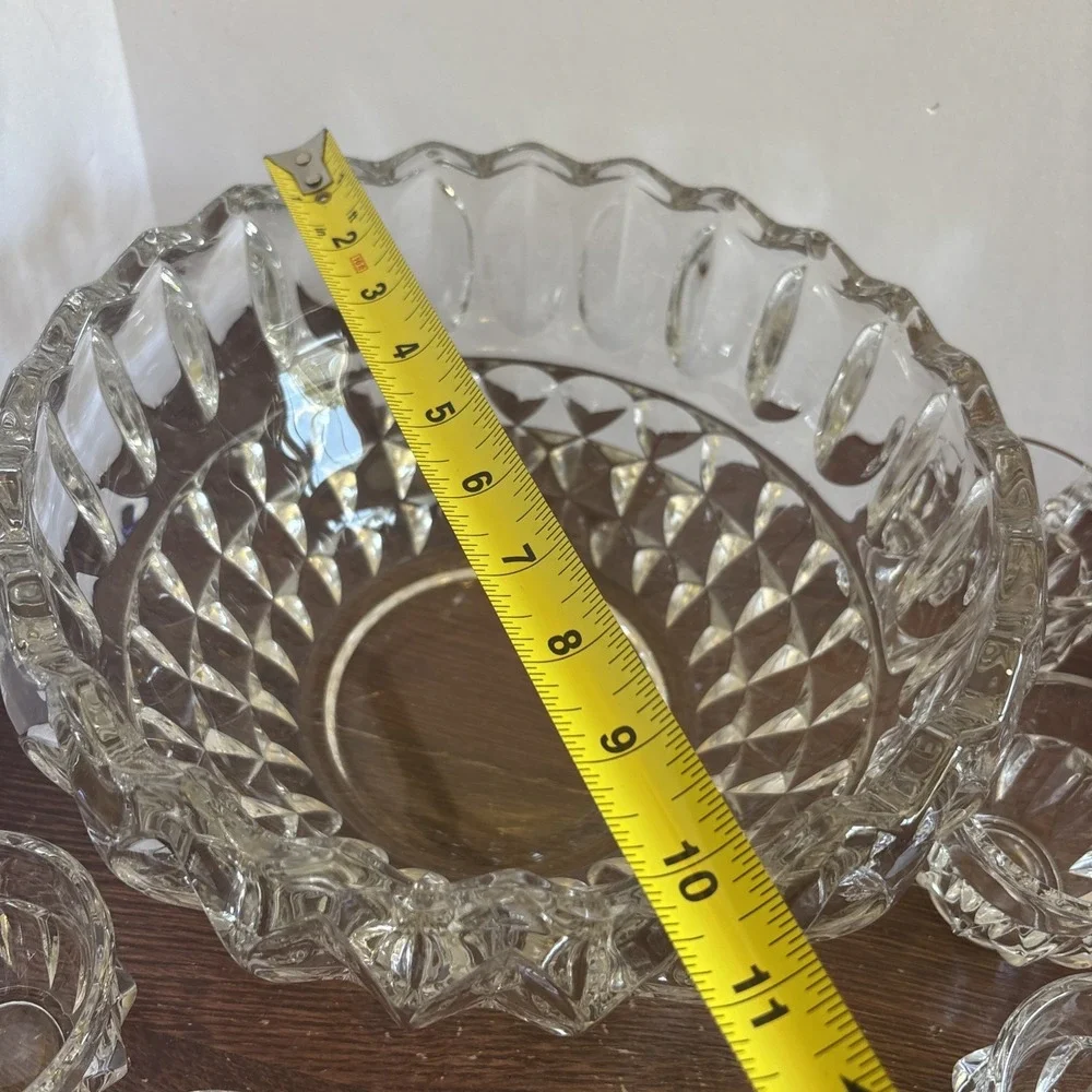 Vintage Set Punch Bowl With 12 Cups Indiana Glass‎ Lotus Blossom Heavy Cut